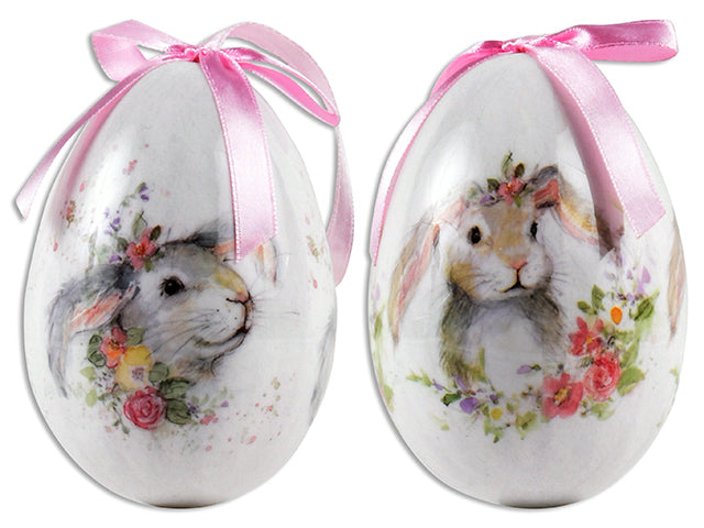 4In Pastel Bunny Easter Foam Egg Hanging Decoration W/Ribbon. 2 Asst.Styles. Cht.