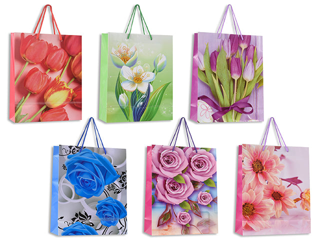 Glossy Tulip Bouquet Giftbag - Medium. Pp Handle. 4 Asst.Styles.