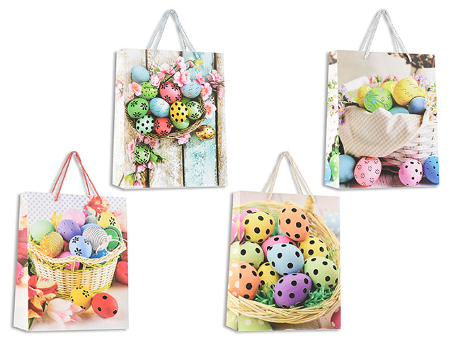 Matte W/Foil Easter Eggs Giftbag - Large. Pp Handle. 4 Asst.Styles.