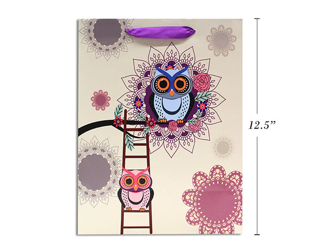 Spring Matte With Glitter Owl Gift Bag Large Size