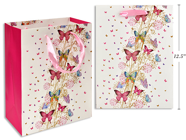 Spring Matte With Glitter Butterfly Gift Bag Large