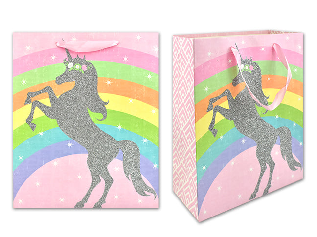 Matte Glitter Rainbow Unicorn Gift Bag Large