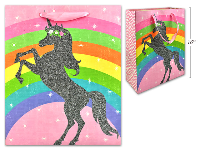 Matte Glitter Rainbow Unicorn Gift Bag Large