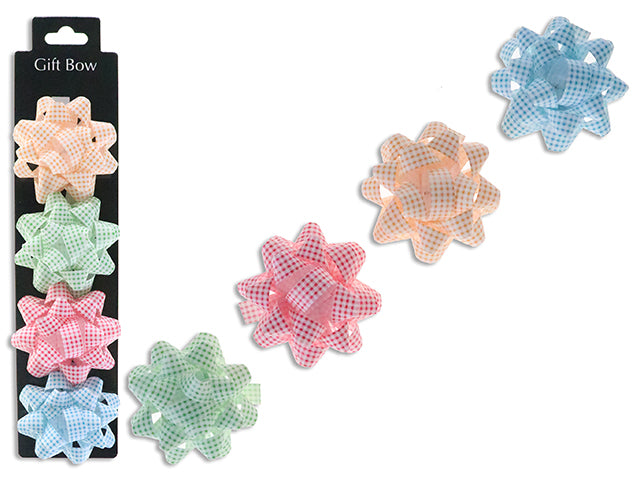 4pk 2.5in x 20 Loops Pastel Plaid Gift Bows. 4 Asst.Colours. T.o.c.