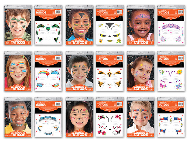 Kids 4 Assorted Costume Face Tattoos