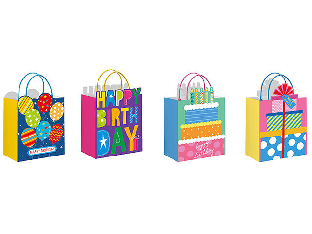 Happy Birthday Gift Bags M 23X23X15Cm 4 Asst 150 Gsm + 300 Gm Glitter Card