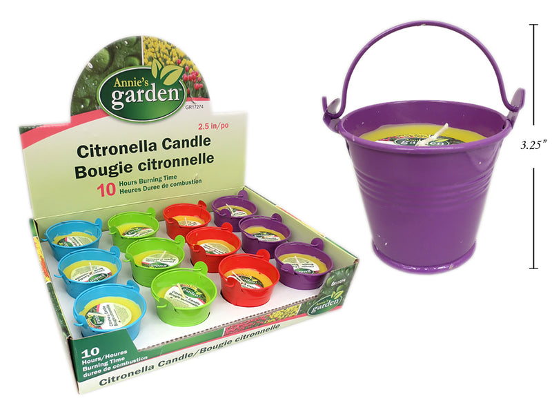 Citronella Candle In Tin Bucket Assorted Colors