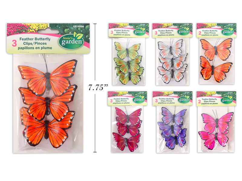 Printed Feather Butterfly Wire Clip Assortment