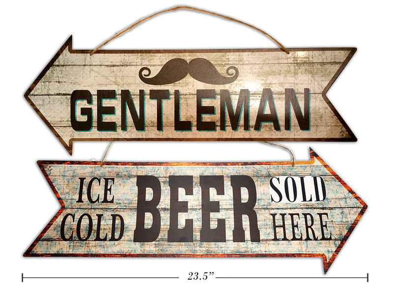 Gentleman Cold Beer Antique Metal Arrow Sign