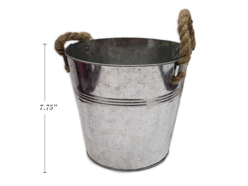 Matte Galvanized Metal Pail With Rope Handles