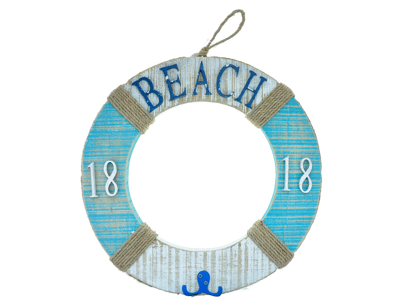 Reclaimed Wood Beach Life Buoy Hanging Plaque
