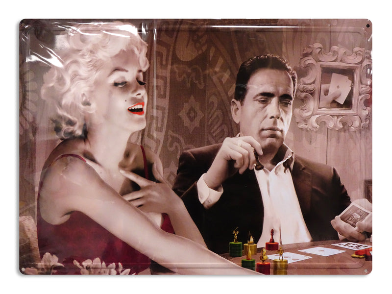 Marilyn Monroe With Humphrey Bogart Poker Game Embossed Printed Metal Sign