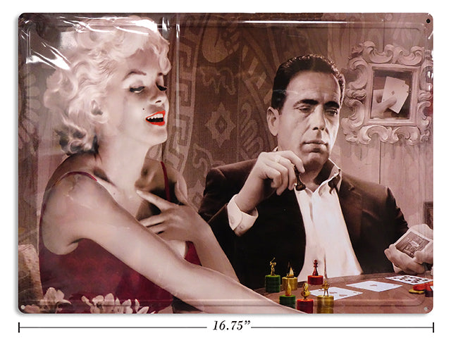 Marilyn Monroe With Humphrey Bogart Poker Game Embossed Printed Metal Sign