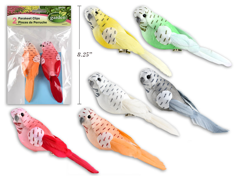 Flocked Foam Parakeet With Feather Clips