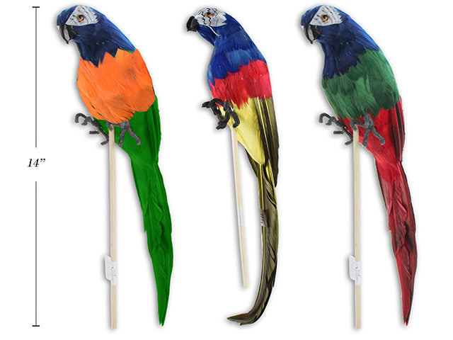 Foam Feathered Perched Parrot Lawn Stake