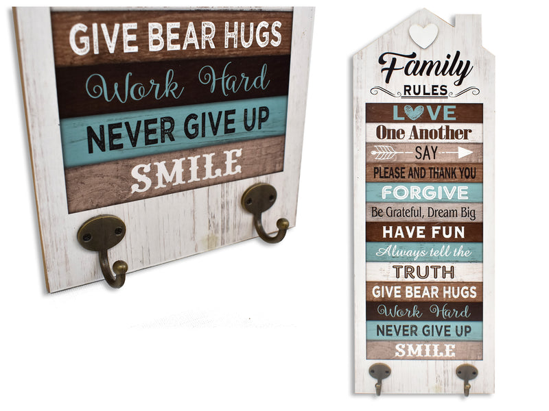 House Shape Family Rules Hanging Plaque