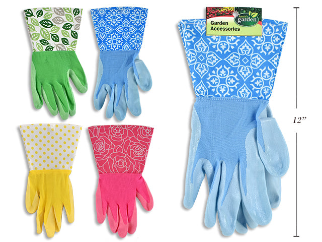 Nitrile Coated Printed Long Cuff Garden Gloves