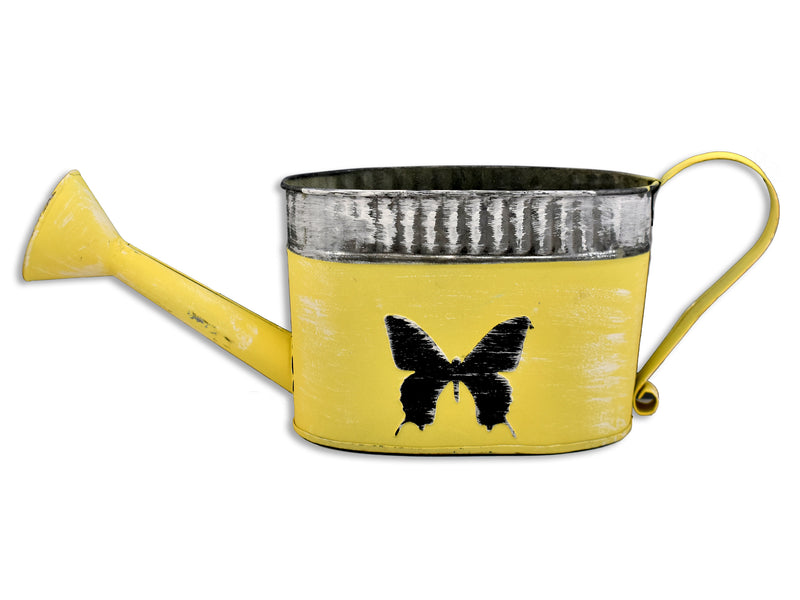 Hand Painted Metal Watering Can Planter With Ribbed Rim