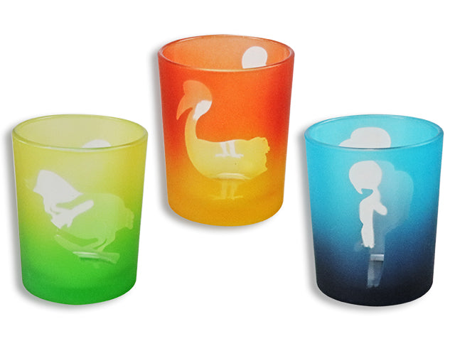 Gradient Frosted Laser Cut Tropical Bird Glass Candle Holder
