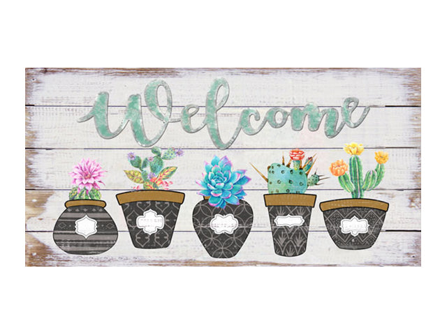 Cactus Welcome Canvas Wall Plaque