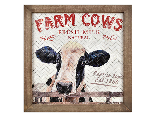 Farm Cows Bamboo Weaving Hanging Wall Plaque