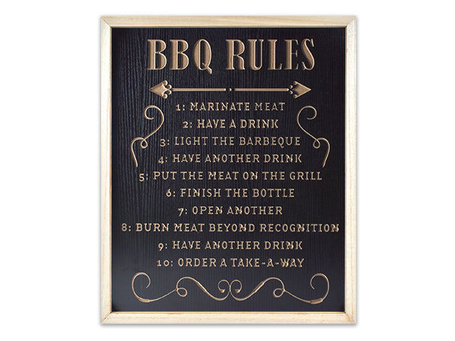 Engraved BBQ Rules Wooden Plaque