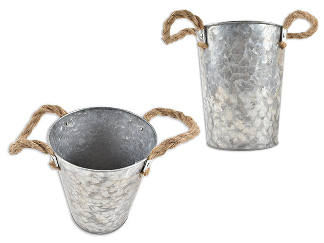 Matte Galvanized Metal Pail With Rope Handle