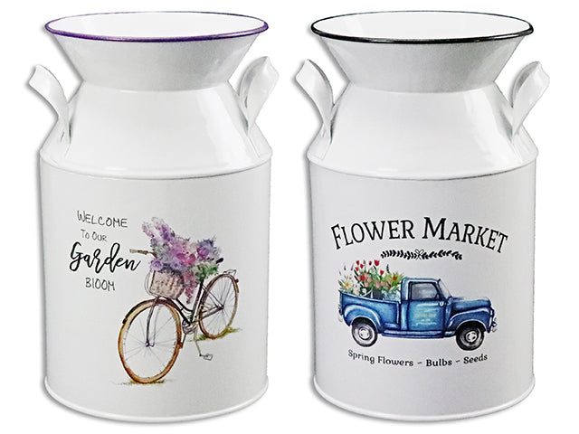 White Flower Market Metal Milk Canister