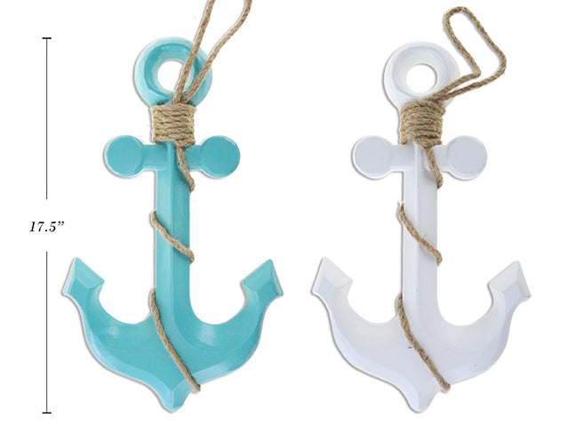 17-5/8In(H) Nautical Mdf Die-Cut Jute Wrapped Anchor W/Twisted Jute Hanger. 2 Asst.Cols. Cht.