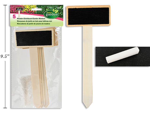 5pk 8-1/8in(L) x 3.5in(W) Wooden Chalkboard Garden Markers w/ Chalk. Pbh.