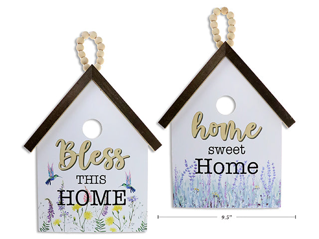 Bird House Shaped Plaque With Beaded Hanger