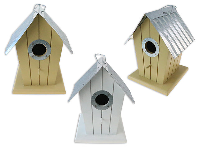 Wooden Bird House With Metal Roof Top