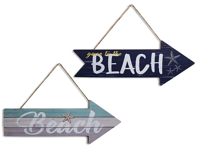 Wooden Beach Directional Sign With Jute Hanger