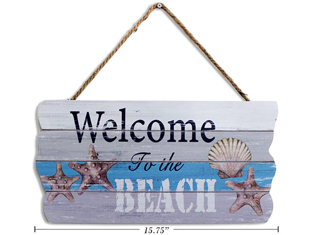 15.75In X 8In Nautical Wooden Hanging Plaque W/ Tip-On Seashell + Starfish.