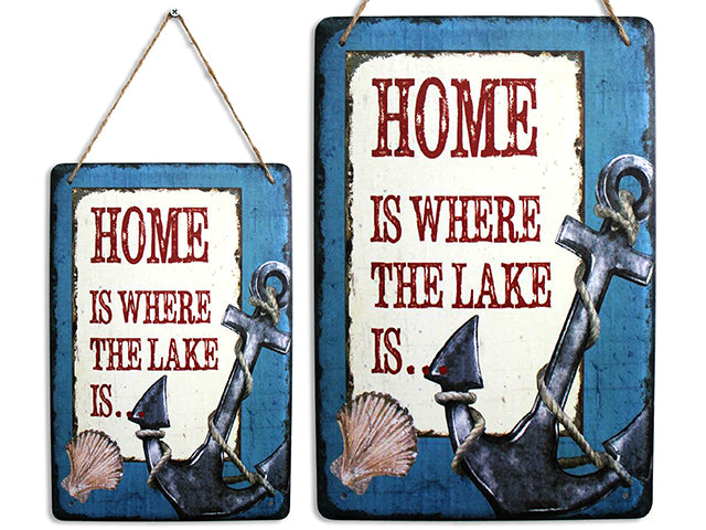 Old Fashion Lake House Embossed Metal Plaque With Jute String