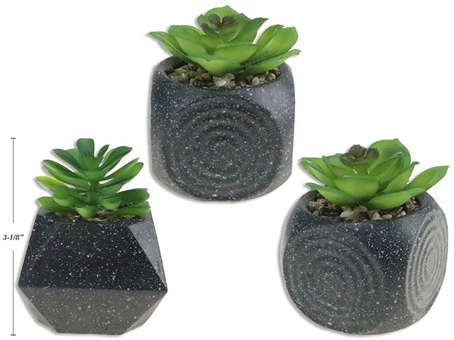 Artificial Succulent In Speckled Black Geometric Cement Planter