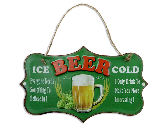 Beer Embossed Metal Sign With Jute Hanger