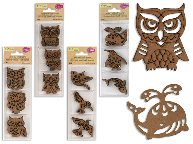 6Pk Laser Cut Wooden Craft Character Assortments. 2 Asst. Styles. B/C.