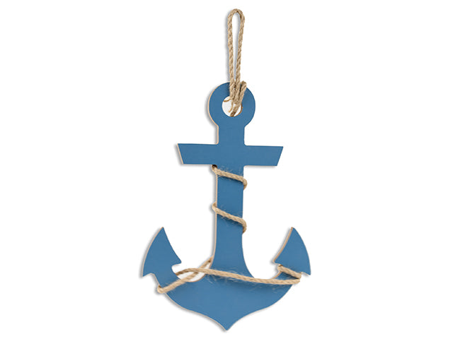 12in x 8.5in Nautical MDF Die-Cut Jute Wrapped Anchor. Dark Blue Only. Cht.