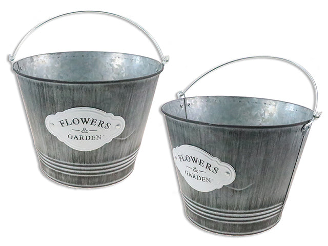 8In(Td) X 6-1/8In(H) Galvanized Round Ribbed Metal Planter.