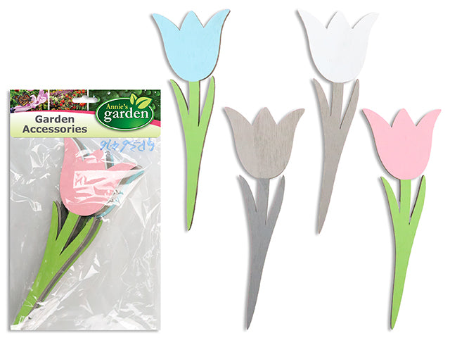 9.84in x 3.54in Die-Cut Tulip MDF Stake. 4 Asst.Colours. Pbh.