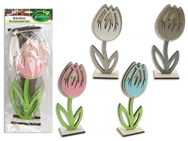 8.07In X 2.95In Mdf Die-Cut Tulip Tabletop Decor W/2X Leaves. 4 Asst.Colours. Cht.