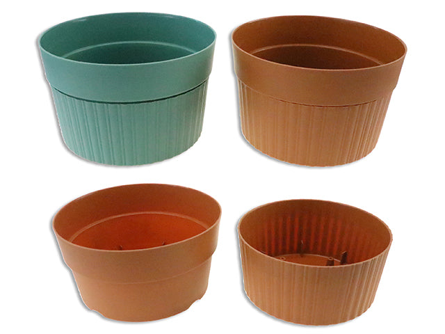 5-3/8In(D) X 3.75In(H) Round Self Watering Plastic Planter. 2 Asst.Colours. Col.Label.