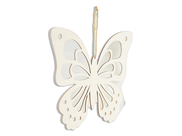 11in x 9.45in Die-Cut Wooden Butterfly Plaque w/Jute Hanger. Natural Colour Only. Cht.