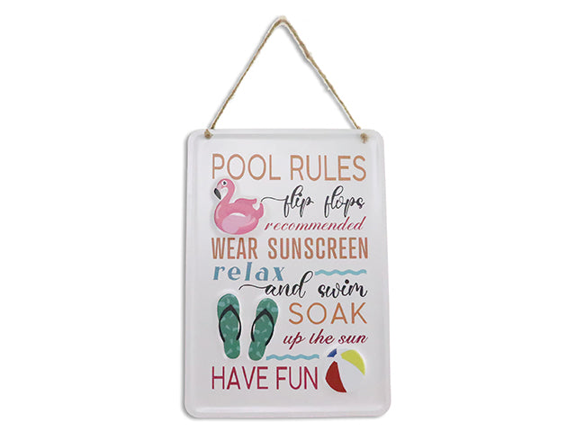 11in(L) x 15.75in(H) POOL RULES Embossed Metal Sign. Cht.