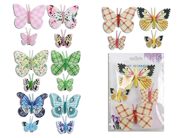 4Pk Spring Printed Butterfly Wire Clips. Incl: 2X Large + 2X Small. 4 Asst.Colours. T.O.C.