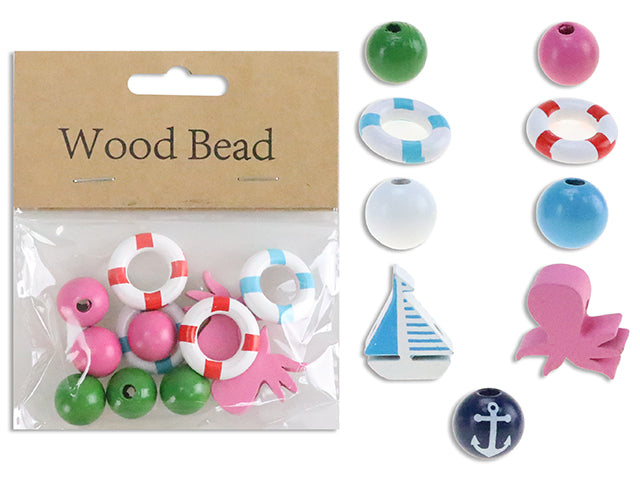12pk Ocean Wooden Beads Assortment. 2 Asst.Styles. Pbh.