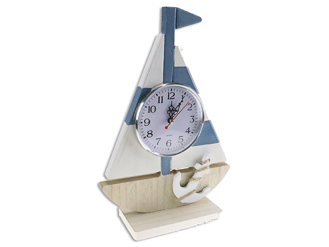 12.6in Wooden Sailboat 3-D Resin Anchor Metal Clock. Cht.