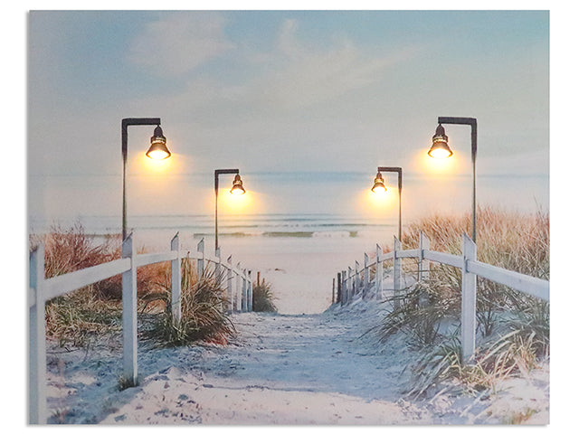 19.69In X 15.75In B/O 4-Led Lighted Pathway To Beach Canvas Wall Plaque.