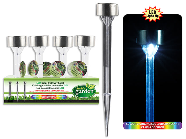 12-3/4in(H) S/S 1-LED Solar Pathway Light Stake in Dsp. 2-1/8in(D). 12/Dsp. Colour Label